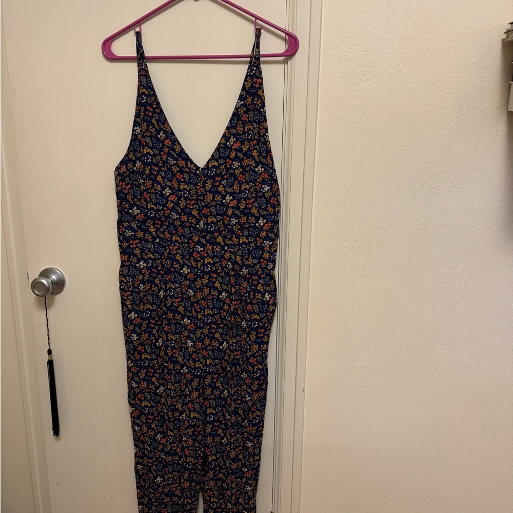 Madewell Blue Floral Garden Party V Neck Jumpsuit